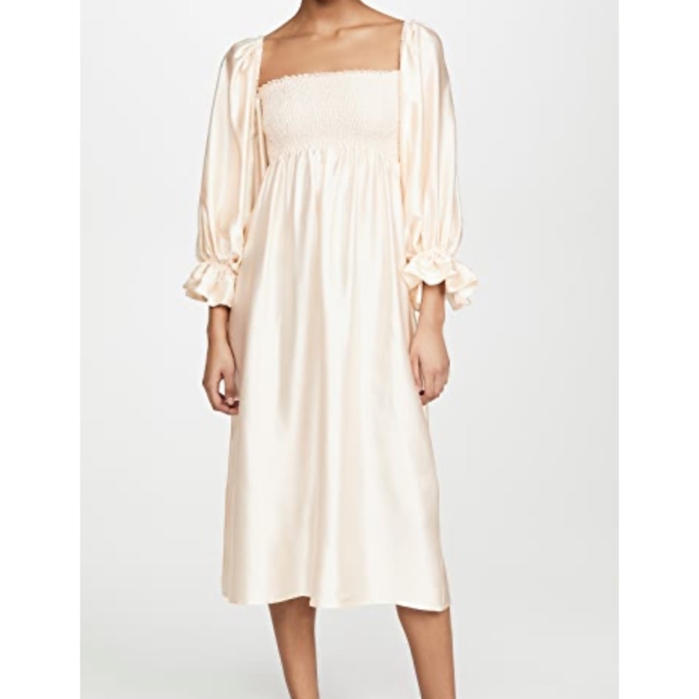 Sleeper Atlanta Silk Dress nightgown smocked long Milk cream off-white